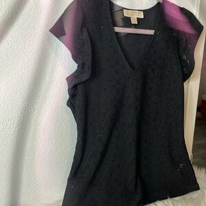 MK Women Black Short Sleeve Blouse